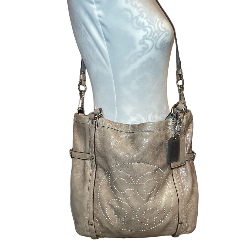 COACH Audrey Andie Gray Patent Leather Crossbody Tote Bag - Picture 2 of 16